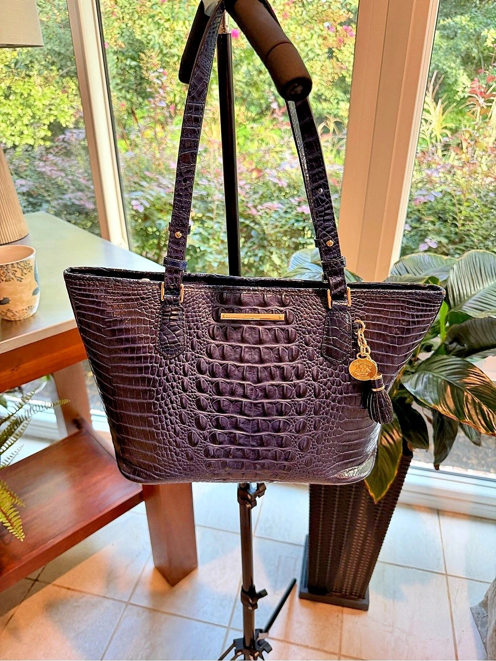 Brahmin Medium Asher Tote Crocodile-Embossed Blue